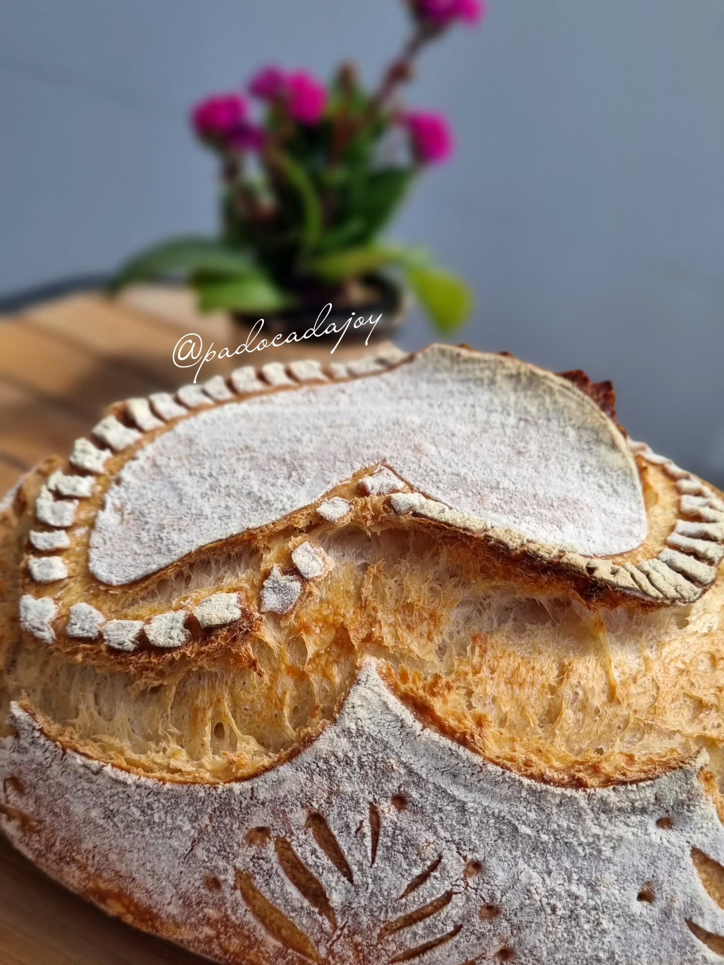 Sourdough artístico da Padoca da Joy com scoring de coração